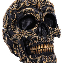 Laden Sie das Bild in den Galerie-Viewer, Ornate Black and Gold Skull Ornament Gothic Home Décor Elegant Skull Sculpture