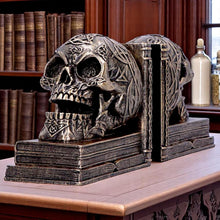 Load image into Gallery viewer, Celtic Skull Bookends Bronze Finish Decorative Shelf Decor Gothic Horror Ornaments