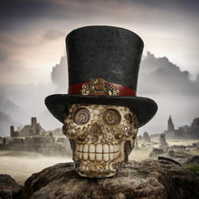 Laden Sie das Bild in den Galerie-Viewer, Steampunk Skull Ornament Top Hat Fantasy Figurine Gothic Gear Design 16cm