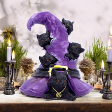 Laden Sie das Bild in den Galerie-Viewer, Magical Mischief Witch Hat and Black Cats Figurine – 14cm Whimsical Gothic Decor
