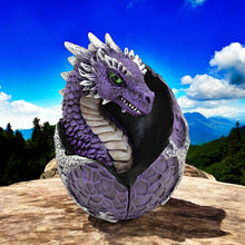 Load image into Gallery viewer, Mystical Purple Dragon Egg – Gothic Mythical Hatchling Figurine – Fantasy Decor Ornament