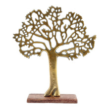 Load image into Gallery viewer, Antique Gold Tree of Life Ornament - Home Decor on Wooden Plinth, 35cm