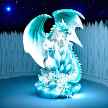 Laden Sie das Bild in den Galerie-Viewer, Ice Crystal Dragon Figurine 20.5cm | Fantasy Blue Dragon Resin Statue | Mythical Creature Home Decor Ornament