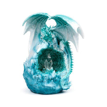 Laden Sie das Bild in den Galerie-Viewer, Blue Ice Dragon with LED Crystal | Fantasy Mythical Creature Ornament | Gothic Resin Sculpture