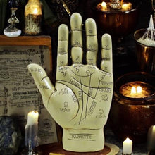 Load image into Gallery viewer, Palmistry Hand Sculpture with Guide - Resin Fortune Telling Decor, Mystical Occult Palm Reading Tool, Astrology Gift