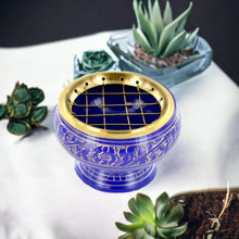 Load image into Gallery viewer, Hand-Engraved Purple Resin Incense Burner | Elegant Metal Ritual Vessel | Artistic Aromatherapy Accessory-OsirisTradingUK