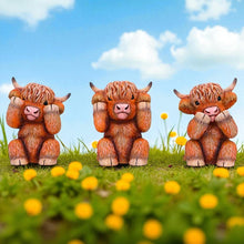 Load image into Gallery viewer, Highland Cow Three Wise Statues Cute Farm Animal Figurines Scottish Gift Home