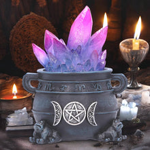 Load image into Gallery viewer, LED Quartz Crystal Cauldron Ornament | Wiccan Pentacle Resin Decor | Light-Up 12cm