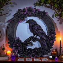 Laden Sie das Bild in den Galerie-Viewer, Gothic Raven Wall Plaque Dark Bird Wreath Floral Witchcraft Ornament Decor