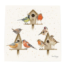 Load image into Gallery viewer, House Party Birds Ceramic Art Tile by Bree Merryn - 20x20 cm Wall Hanging - Decorative Birdhouse Tile - Boxed Gift"