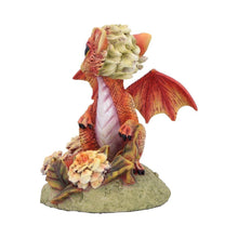 Load image into Gallery viewer, Baby Dragon Fantasy Statue Orange Mythical Creature Figurine Floral Resin Collectible