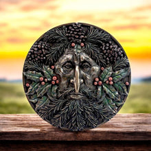 Load image into Gallery viewer, Winter Yule Green Man Wall Plaque - Resin Woodland Spirit Decor, Pagan Fantasy Art