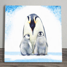 Load image into Gallery viewer, WINTERS PENGUIN FAMILY Ceramic Art Tile by S. Jones - 20 x 20 cm - Wall Decor"