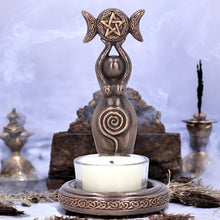 Load image into Gallery viewer, Triple Goddess Tealight Holder Wiccan Altar Decor Pagan Spiritual Alter ornament Statue