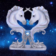 Load image into Gallery viewer, Twin Unicorn Hearts Statue - Elegant Hand-Painted Resin Fantasy Decor - 20.5 cm