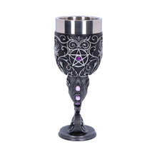 Load image into Gallery viewer, Twin Black Cat Goblets Familiars Gothic Chalice Set Wiccan Occult Wine Glasses
