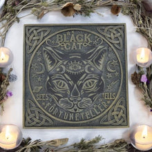 Load image into Gallery viewer, Mystical Black Cat Fortune Teller Wall Plaque - Celtic Gothic Decor, Wiccan & Pagan Resin Art - 26cm