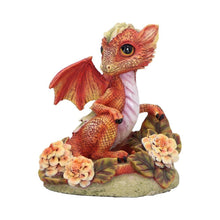 Load image into Gallery viewer, Baby Dragon Fantasy Statue Orange Mythical Creature Figurine Floral Resin Collectible