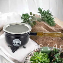 Laden Sie das Bild in den Galerie-Viewer, Tree of Life Incense Burner with Wooden Handle - Artisanal Metal & Wood Incense Holder for Meditation and Rituals-OsirisTradingUK