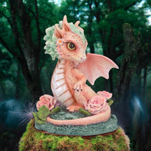 Load image into Gallery viewer, Adorable Baby Dragon Figurine Pink & Green with Roses – Fantasy Resin Ornament 11cm