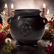 Load image into Gallery viewer, Ceramic Black Witches Cauldron Oil Burner with Pentagram - Gothic Home Decor