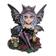 Laden Sie das Bild in den Galerie-Viewer, Gothic Fairy Figurine with Black Cat & Skull Witch Fantasy Ornament Pagan Wiccan Statue