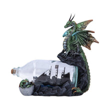 Load image into Gallery viewer, Majestic Green Dragon Figurine with Ship in a Bottle | Hand-Painted 22cm Resin Fantasy Decor | Mythical Collectible Ornament