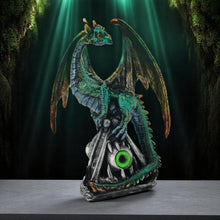 Load image into Gallery viewer, Green Dragon on Eye Claw Pedestal | Resin Gothic Figurine 10.5cm | Fantasy Gift Collectible Statue
