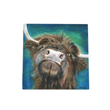 Load image into Gallery viewer, Flora Highland Cow Ceramic Art Tile by Pankhurst Gallery 20x20 cm Ready to Hang