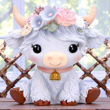Load image into Gallery viewer, Moo Crew Magnolia Grey Flower Cow Figurine Ornament Cute Farmhouse Decor