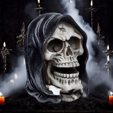 Load image into Gallery viewer, Reaper Skull Figurine Gothic Resin Head Statue Halloween Ornament Horror Decor