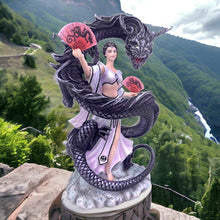 Load image into Gallery viewer, Anne Stokes Collection | Oriental Dragon Mistress Figurine | Asian-Inspired Mythical Fantasy Sculpture | Elegant Geisha with Black Dragon-OsirisTradingUK
