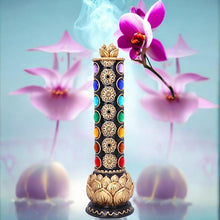 Load image into Gallery viewer, Chakra Totem Incense Burner 31cm - Multicolored Lotus Design, Resin Aromatherapy Holder, Hand-Painted