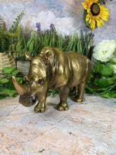 Load image into Gallery viewer, Captivating Resin Rhino Sculpture with a Stunning Gold Effect Perfect for Home Decor-OsirisTradingUK
