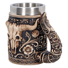 Load image into Gallery viewer, Bull Skull Tankard Western Cowboy Mug Gothic Barware Collectible Drinkware