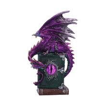 Load image into Gallery viewer, Gothic Purple Dragon Figurine on Spell book Mythical Grimoire Fantasy Sculpture