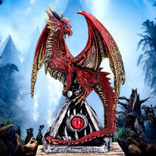 Load image into Gallery viewer, Fantasy Red Dragon Figurine Gothic Sculpture Pyramid Base Crystal Glass Eye Decor