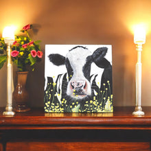 Load image into Gallery viewer, Buttercup Cow Ceramic Art Tile 20x20 cm by Pankhurst Gallery - Farmhouse Decor Ready to Hang