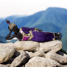 Laden Sie das Bild in den Galerie-Viewer, Reclining Thai Buddha Figurine | Black & Purple Zen Statue | 40cm Resin Home Decor