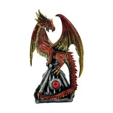 Laden Sie das Bild in den Galerie-Viewer, Red Gold Dragon Figurine 16.5cm | Fantasy Resin Dragon Ornament on Claw Base with Eye | Gothic Home Decor