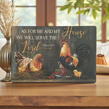 Laden Sie das Bild in den Galerie-Viewer, Religious Rustic Metal Sign “As For Me And My House” Farm Rooster Plaque Decor