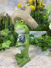 Load image into Gallery viewer, Hilarious Resin Frog with Sombrero: Quirky 21.5-inch Garden Ornament for Fun-Loving Spaces-OsirisTradingUK