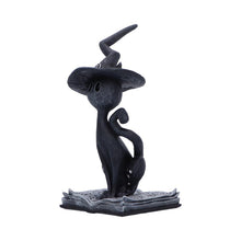 Laden Sie das Bild in den Galerie-Viewer, Mystical Gothic Black Cat Figurine on Open Spell Book Wiccan Altar Decor