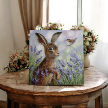 Load image into Gallery viewer, LAVENDER HARE Ceramic Art Tile by Judith Yates 20x20cm – Handcrafted, Wall Art Decor, Animal Lover Gift, Ready to Hang with Gift Box