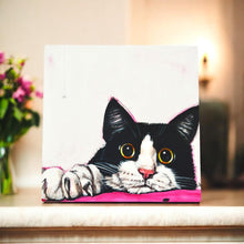 Load image into Gallery viewer, The Hypnotist Ceramic Art Tile by Victoria Coleman 20X20 cm - Ready to Hang Wall Decor - Cat Lover Gift Boxed