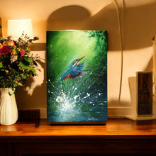 Load image into Gallery viewer, Kingfisher in Flight Ceramic Art Tile by D. Finney – 30x20 cm – Ready to Hang