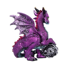 Laden Sie das Bild in den Galerie-Viewer, Mystical Purple Dragon Ornament with Eye Key – Gothic Resin Figurine Fantasy Decor