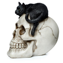 Laden Sie das Bild in den Galerie-Viewer, Witchcraft Black Cat on Skull Figurine Gothic Ornament Home Decor Resin Statue 14cm