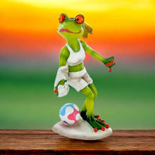 Load image into Gallery viewer, Comical Frog Female Footballer Figurine - Playful Ceramic Sports Decor - Whimsical Frog Statue 15x12.5 cm - Unique Gift for Frog Lovers & Football Fans