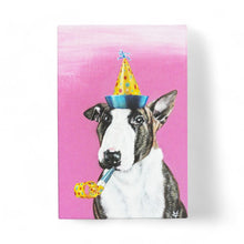 Load image into Gallery viewer, Party Animal Bull Terrier Dog Ceramic Art Tile by Victoria Coleman 20x30cm Wall Decor Ready to Hang